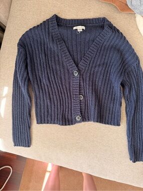 American Eagle Outfitters Navy Ribbed Cropped Button Cardigan